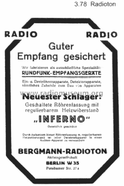 Inferno Experimentier-Lampensockel Geschaltete Röhrenfassung; Bergmann-Radioton AG (ID = 1222227) mod-pre26