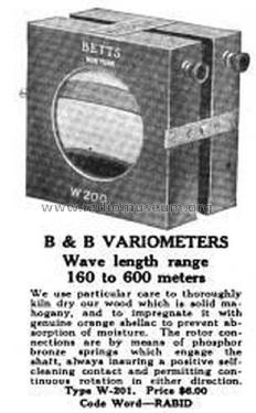B & B Variometer Type W-201; Betts & Betts Corp.; (ID = 1487831) Radio part