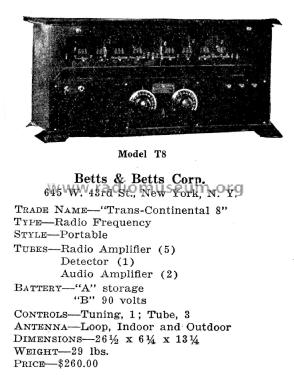 Trans-Continental 8 Model T8; Betts & Betts Corp.; (ID = 1989801) Radio