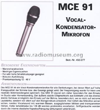 Vocal-Kondensatormikrofon MCE 91; Beyer; Berlin, (ID = 1582503) Microphone/PU