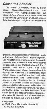 Mini Cassette Adaptor Art. No. 02-0753; Binatone; Global (ID = 1004067) Altri tipi