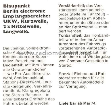 Berlin electronic 7.634.750 ab F 100001; Blaupunkt Ideal, (ID = 985687) Car Radio