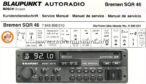 Bremen SQR 46 7.646.898.010 ab 4400001; Blaupunkt Ideal, (ID = 1634621) Car Radio