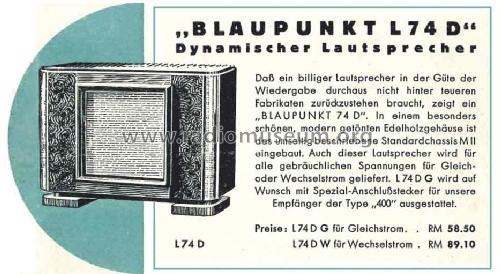 Dynamischer Lautsprecher L74DW; Blaupunkt Ideal, (ID = 509146) Speaker-P