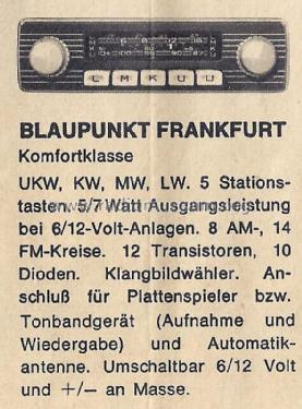 Frankfurt ab W 100001; Blaupunkt Ideal, (ID = 1396461) Car Radio