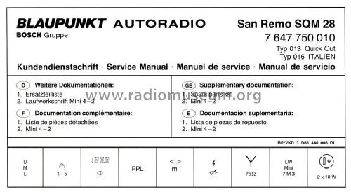San Remo SQM28 - 7 647 750 010 / 013 / 016; Blaupunkt Ideal, (ID = 1732713) Car Radio