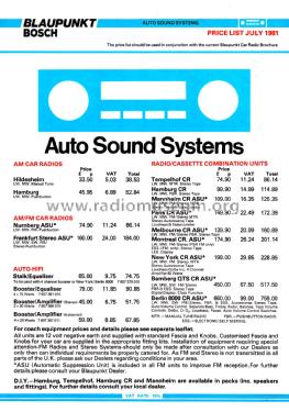 Blaupunkt auto sound systems. Prospekt July 1981 England; Blaupunkt Ideal, (ID = 3043342) Paper
