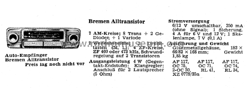 Bremen Alltransistor ab T 410001; Blaupunkt Ideal, (ID = 2661455) Car Radio