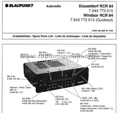 Düsseldorf RCR 84 7 643 773 010; Blaupunkt Ideal, (ID = 2552784) Car Radio