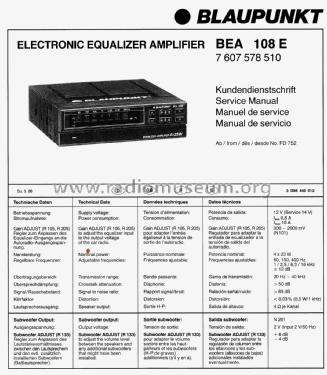 Electronic Equalizer Amplifier BEA 108 E 7.607.578.510; Blaupunkt Ideal, (ID = 2700966) Ampl/Mixer