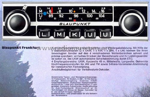 Frankfurt 7.632.641.200 ab 5500001; Blaupunkt Ideal, (ID = 2392006) Car Radio