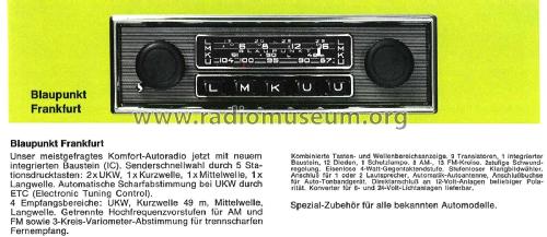 Frankfurt 7.639.600 ab 100001; Blaupunkt Ideal, (ID = 2379675) Car Radio