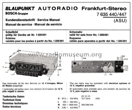 Frankfurt-Stereo ASU 7.635.440/447 ab 1200001; Blaupunkt Ideal, (ID = 2211662) Car Radio