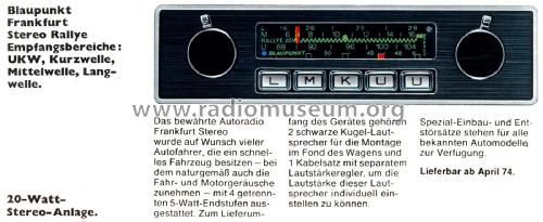 Frankfurt Stereo Rallye 7.632.654 ab E 100001; Blaupunkt Ideal, (ID = 2212109) Car Radio