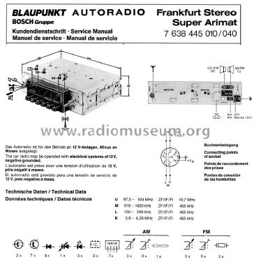 Frankfurt Stereo Super Arimat 7.638.445.010 / 040; Blaupunkt Ideal, (ID = 2701839) Car Radio