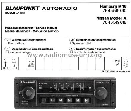 Hamburg M 16 7.645.519.010; Blaupunkt Ideal, (ID = 2554999) Car Radio