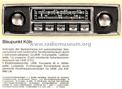 Köln 7637700 ab Y 1500001; Blaupunkt Ideal, (ID = 2521694) Car Radio