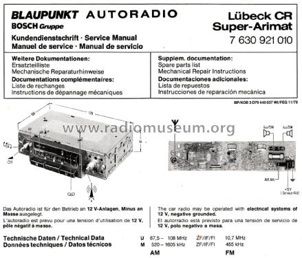Lübeck CR Super Arimat 7.630.921.010; Blaupunkt Ideal, (ID = 2556064) Car Radio