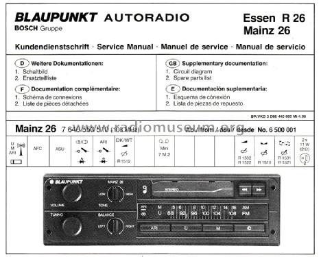 Mainz 26 7.646.550.510; Blaupunkt Ideal, (ID = 2553301) Car Radio