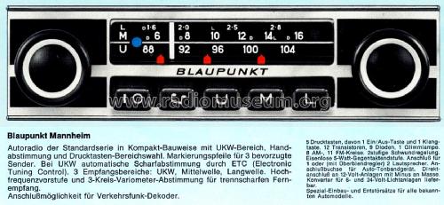 Mannheim 7.631.330 ab 600001; Blaupunkt Ideal, (ID = 2667925) Car Radio