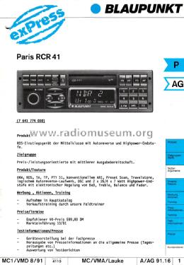 Paris RCR 41 7 641 774 010; Blaupunkt Ideal, (ID = 2047046) Car Radio