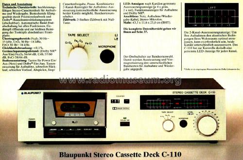 Stereo Cassette Deck C-110 7.629.130; Blaupunkt Ideal, (ID = 2600811) R-Player