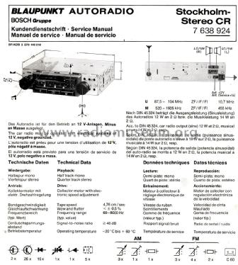 Stockholm Stereo CR 7.638.924; Blaupunkt Ideal, (ID = 2701570) Car Radio