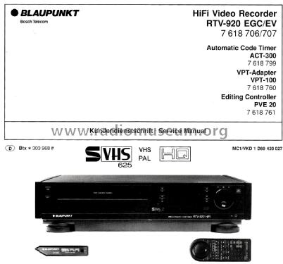 Video Recorder RTV-920 HiFi; Blaupunkt Ideal, (ID = 2850935) R-Player