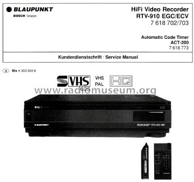 VPS Video Recorder Automatic Code Timer RTV-910 HiFi; Blaupunkt Ideal, (ID = 2850235) R-Player