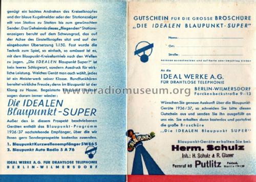 Weltumsegler Radiogeräte 1936 - 1937; Blaupunkt Ideal, (ID = 3143346) Paper