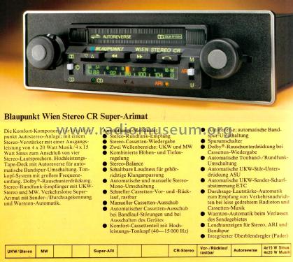 Wien Stereo CR Super Arimat 7.640.929.010; Blaupunkt Ideal, (ID = 2390748) Car Radio