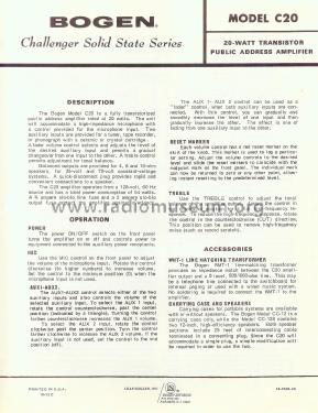 20 Watt Transistor P.A. Amplifier Solid State Series C20; Challenger Amplifier (ID = 1883801) Ampl/Mixer