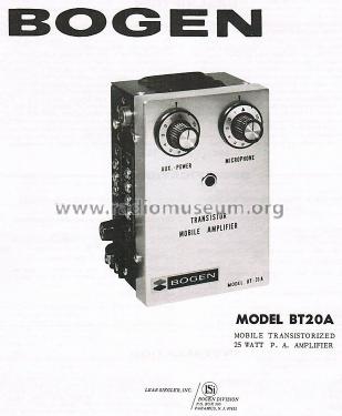 Transistor Mobile Amplifier BT-20A; Bogen -Presto, David (ID = 1688203) Ampl/Mixer