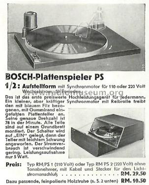 Plattenspieler RM/PS 1; Bosch; Deutschland (ID = 2858321) Reg-Riprod