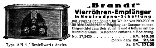 Neutrodyne AN4; Brandt Roland Brandt (ID = 1886842) Radio