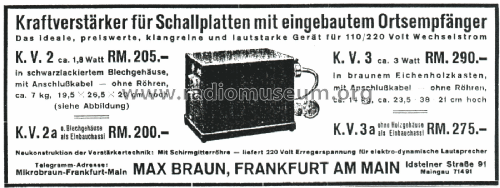 Sevecke Kraftverstärker mit Ortsempfänger KV3, KV3a; Braun; Frankfurt (ID = 2759980) Radio
