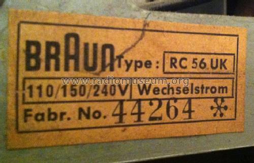 Radio-Phonograph Ch= RC56UK; Braun; Frankfurt (ID = 1293534) Radio