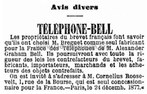 Premier téléphone Français licence Bell ; Bréguet, L.; Paris (ID = 2598705) Telephony