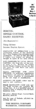 Bristol Single Control Radio Receiver Using Grimes Inverse Duplex System; Bristol Co., The; (ID = 1000165) Radio