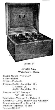 Bristol Model D; Bristol Co., The; (ID = 1989806) Radio
