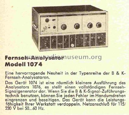 B+K Fernseh-Analysator 1074; B&K Precision, (ID = 841739) Equipment
