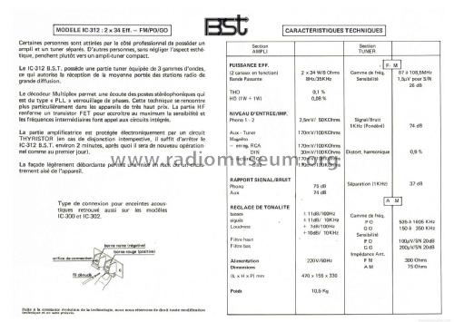 Stereo Receiver IC-312; BST, Bisset Groupe (ID = 1882613) Radio