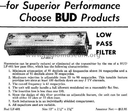 Low Pass Filter LF-601-1; Bud Radio Inc.; (ID = 2061698) Amateur-D