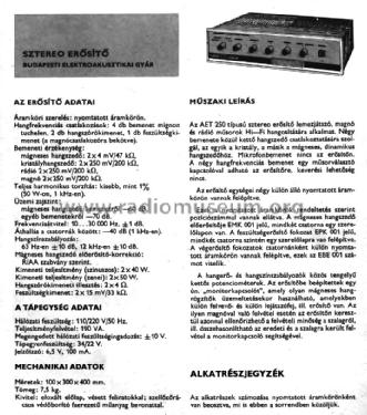 Stereo Amplifier AET-250; Budapesti (ID = 1474437) Ampl/Mixer