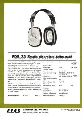 Stereo Headphones FDS-33; BEAG - Budapesti (ID = 2354193) Parleur