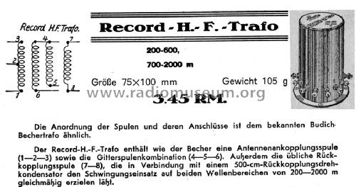 HF-Trafo Record; Budich GmbH, Georg; (ID = 1689637) Bauteil