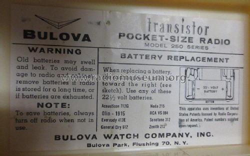 Transistor Pocket-Size Radio 250 Series; Bulova Watch Corp.; (ID = 2229521) Radio