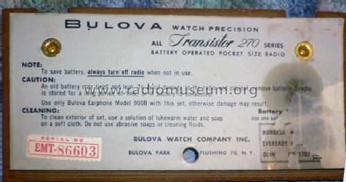 All Transistor 270 Series; Bulova Watch Corp.; (ID = 861791) Radio