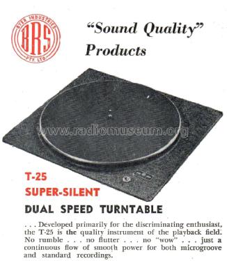 Dual Speed Turntable T25; Byer Industries Pty. (ID = 2438438) Reg-Riprod