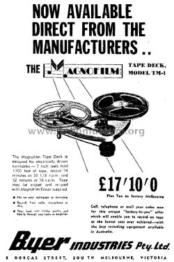 Magnofilm Tape Deck TM-1; Byer Industries Pty. (ID = 2441072) Ton-Bild